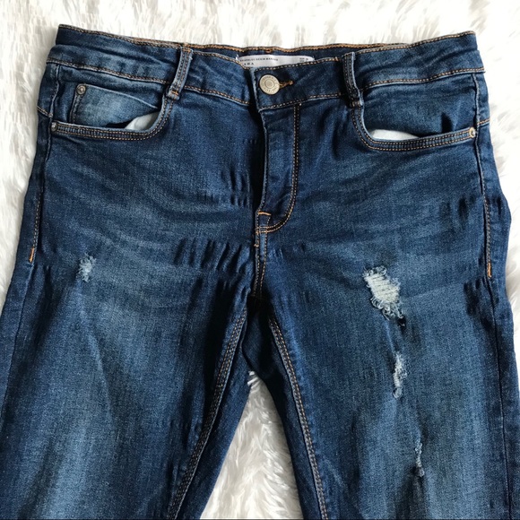 ZARA Trafaluc Skinny Distressed Jeans Navy Wash - Picture 6 of 8